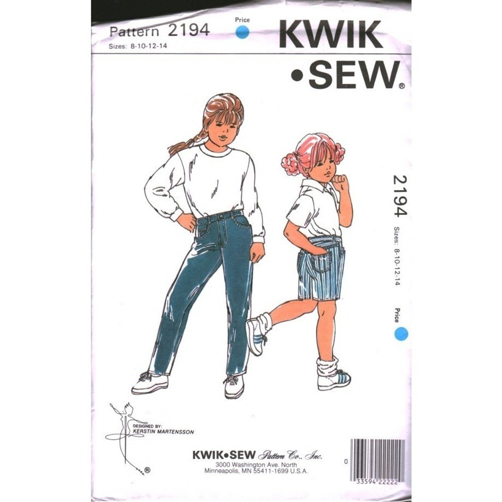 Kwik Sew 2194 Girls Jeans and Shorts Sewing Pattern Size 8-14 Denim Corduroy